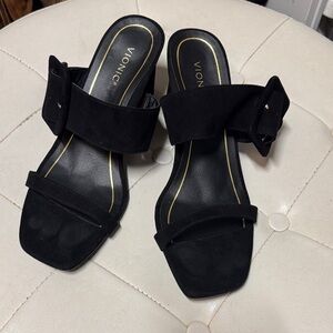 Vionic Black Suede Slide Sandals